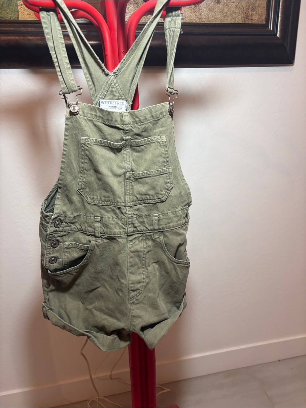 We The Free Olive Green Short Denim Overalls